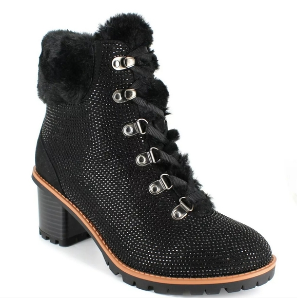 Nanette Lepore Shoes - Nanette Lepore Anais Black Heeled Sparkly Hiker Boots Booties 9.5 NWOT